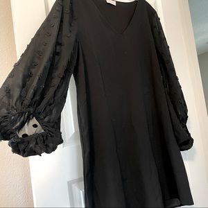 Pink Lily Black V-Neck Above knee dress with polka dot long sleeves - size L